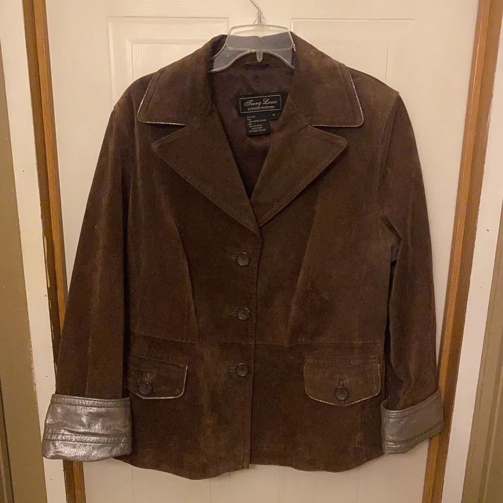 Terry Lewis Classic Luxuries Brown Suede Blazer with Metallic Trim